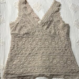 Adiva Tan Asymmetrical Lace Camisole